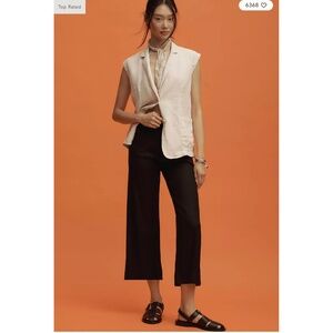 MAEVE by Anthropologie The Colette Cropped Wide-Leg Pants Petite Black Linen 28P